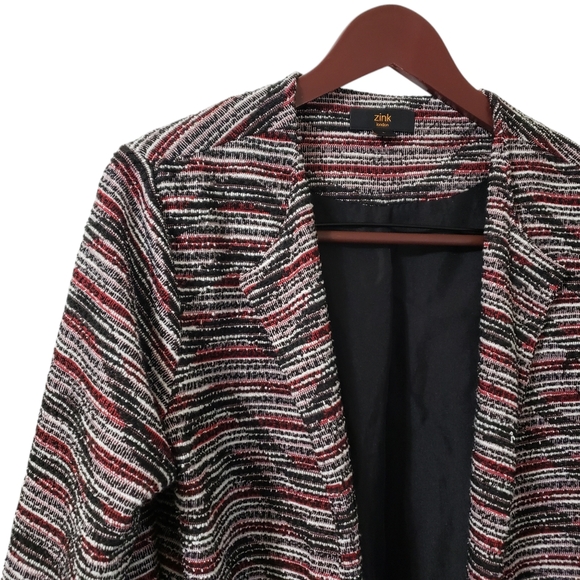 Zink London Retro 100% Woolen Jacket Large Textured Bell Sleeve Open Front Red - Picture 4 of 15